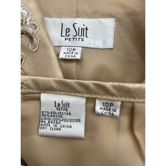 Le Suit Petite Women Champagne Beaded Embroidered 2 Piece Skirt Suit Size 10P - Picture 13 of 13